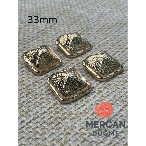 ✨ 33 mm Kare Desenli Gold Metal Düğme – (6 adet)Şık ve Modern Tasarım ✨