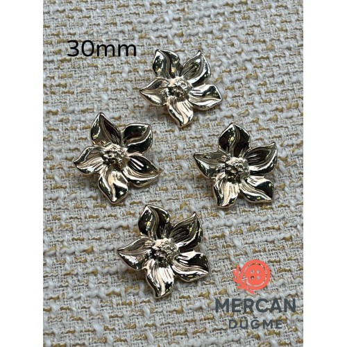  30 mm Metal Çiçek Düğme – Parlak Altın Renk | Şık ve Detaylı Tasarım 