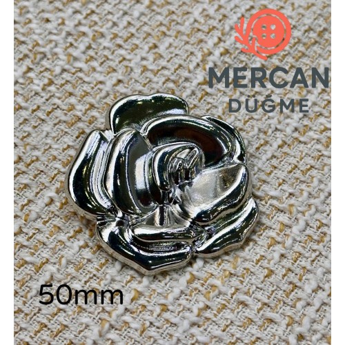 Mercan Düğme 50 mm Metal Gül Figürlü Lüks Çanta Aksesuarı & Dekoratif Düğme