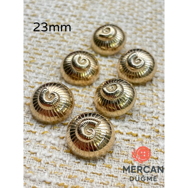 Mercan Düğme 23 mm Altın Renk Metal Spiral Desenli Dekoratif Düğme (6 adet)