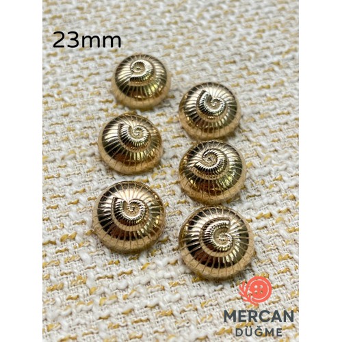 Mercan Düğme 23 mm Altın Renk Metal Spiral Desenli Dekoratif Düğme (6 adet)