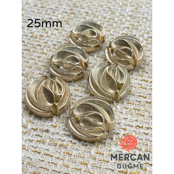 ✨ 25 mm Metal Düğme (6adet) – Kabartmalı Modern Desen, Parlak Altın Renk ✨