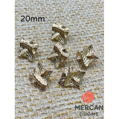 ✨ 20 mm Metal Düğme (6 adet) – Geometrik Kabartmalı Modern Tasarım, Parlak Altın Renk ✨