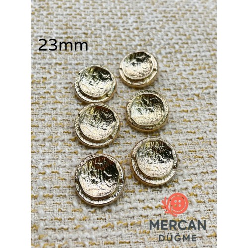 ✨ 23 mm Metal Düğme (6adet) – Çerçeveli Kabartmalı Tasarım, Parlak Altın Renk ✨