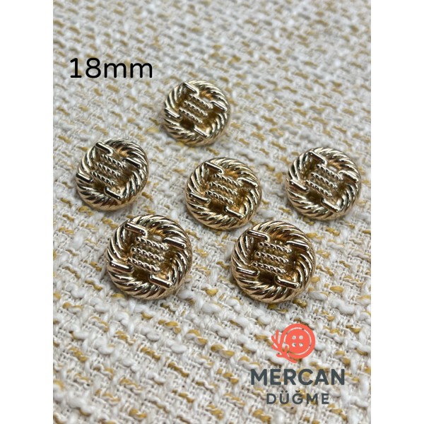 ✨ 18 mm Metal Düğme (6 adet) – Halat Desenli Klasik Tasarım, Parlak Altın Renk ✨