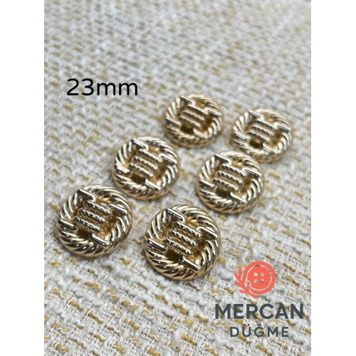 ✨ 23 mm Metal Düğme (6 adet) – Halat Desenli Klasik Tasarım, Parlak Altın Renk ✨