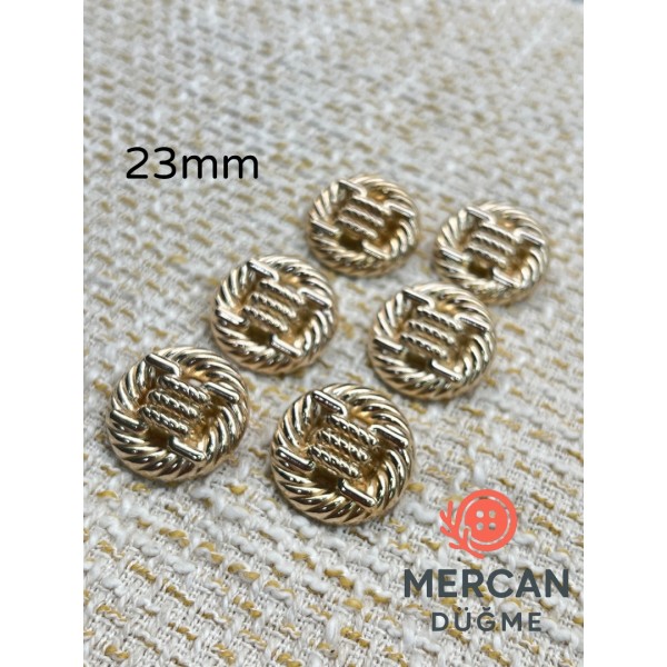 ✨ 23 mm Metal Düğme (6 adet) – Halat Desenli Klasik Tasarım, Parlak Altın Renk ✨