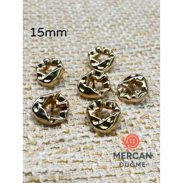 ✨ 15 mm Metal Düğme (6 adet) – Organik Formlu Modern Tasarım, Parlak Altın Renk ✨