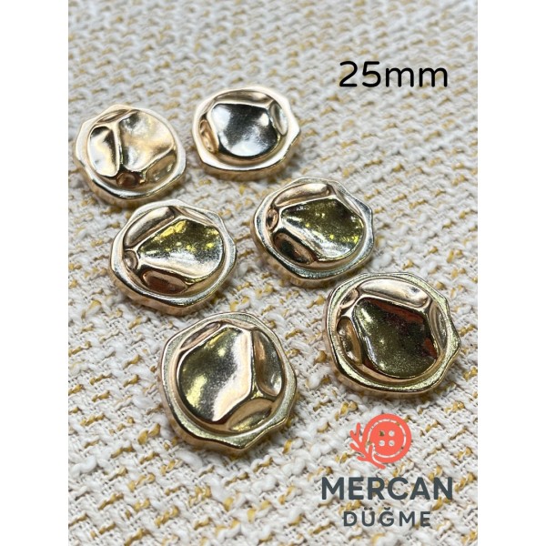 ✨ 25 mm Metal Düğme ( 6 adet ) – Organik Geometrik Tasarım, Parlak Altın Renk ✨