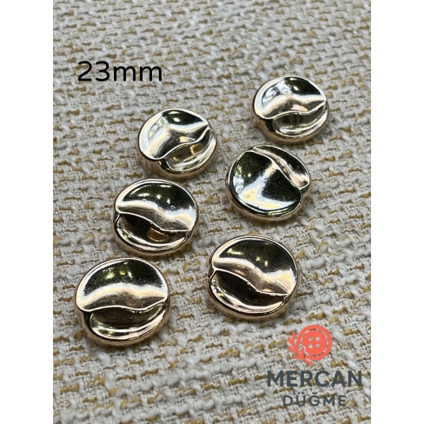 ✨ 23 mm Metal Düğme (6 adet ) – Dalgalı Yüzey Modern Tasarım, Parlak Altın Renk ✨