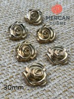 30 mm Metal Düğme – Gül Motifli Klasik Tasarım, Parlak Altın Renk